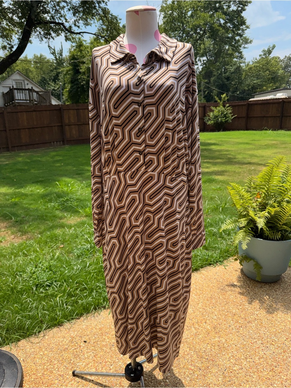 Cato Brown and White Geometric Dress